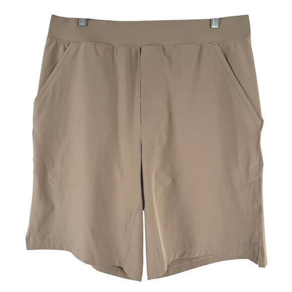 Alo Yoga Repetition Shorts Mens Large Tan Athletic Stretch Workout SS-2062 - Picture 1 of 9